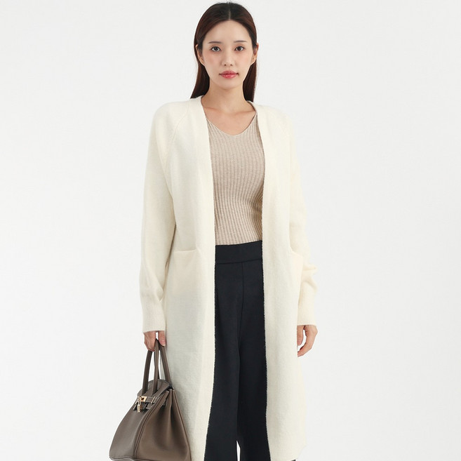 엘쏘 여성용 포근 립포켓 롱 니트 가디건