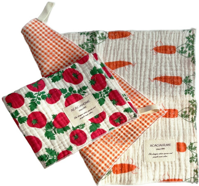 아카시아 4중 거즈 핸드타올 36 x 30 cm 2종 세트, 토마토, 당근, 1세트