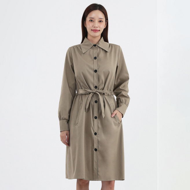 엘쏘 여성용 프렌치 무드 버튼 롱 원피스