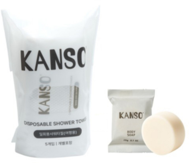 KANSO 여행용 더 도톰한 일회용 샤워타올 + 저온숙성 바디솝 세트, 화이트, 1세트