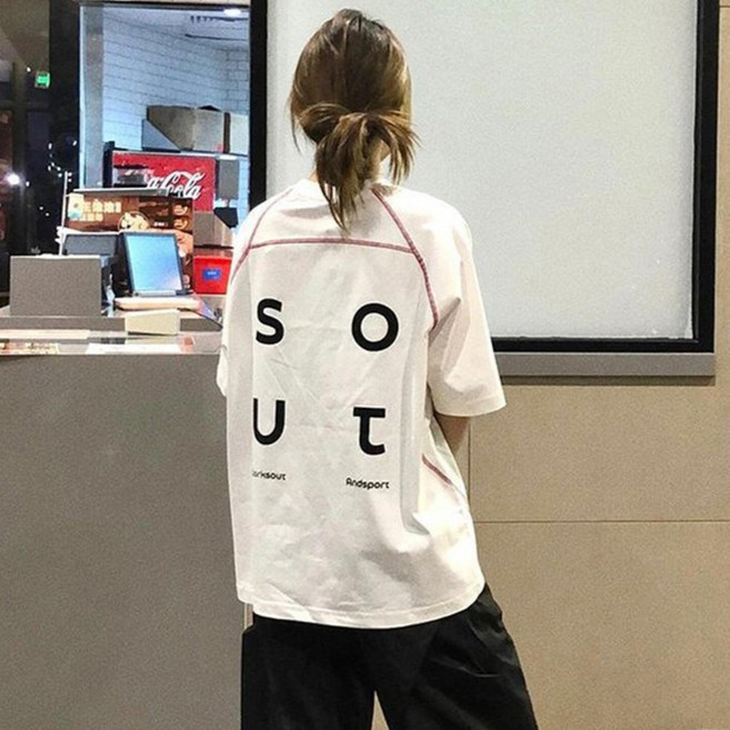 피어니스트 여성용 프린트 레터링 오버핏 심플 반팔 티셔츠