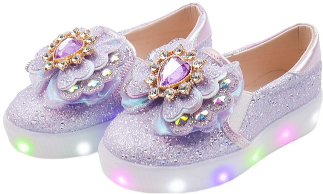 풋풋 아동용 밀키웨이 하트 글리터 LED 슬립온 운동화
