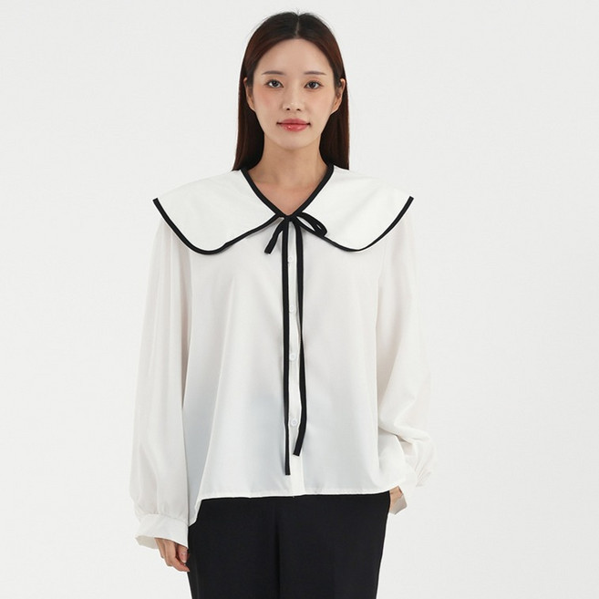 Elsso 女款撞色線條蝴蝶結水手領襯衫