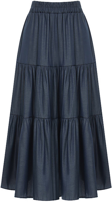 샐리 여성용 데님 캉캉 밴딩 롱스커트 I6A-CSK014