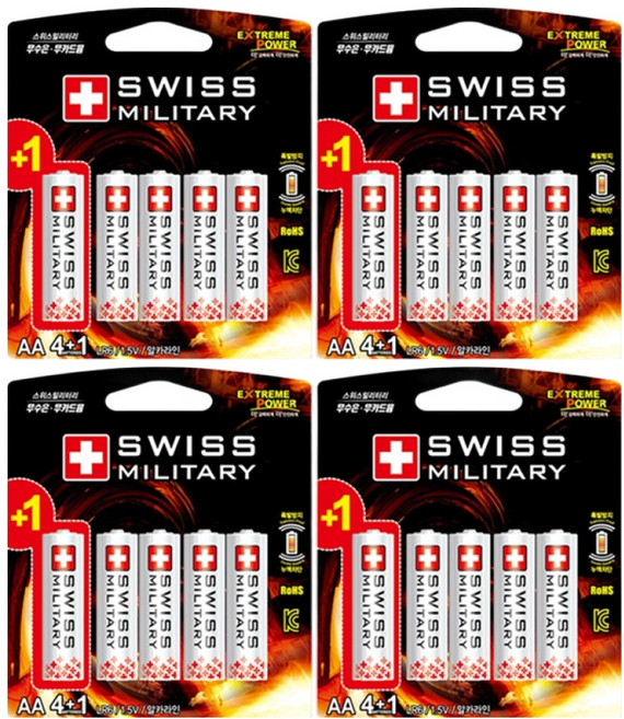 스위스밀리터리 알카라인 AA 카드형 건전지, 5개입, 4개