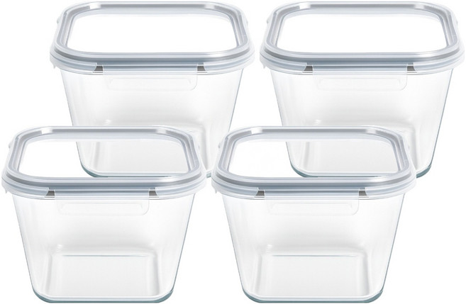 발룬피니 내열강화유리 밀폐 김치통, 4개, 920ml