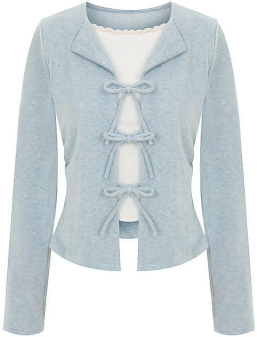 샐리 여성용 레이어드 리본 셔링 티셔츠 I6A-CTS016