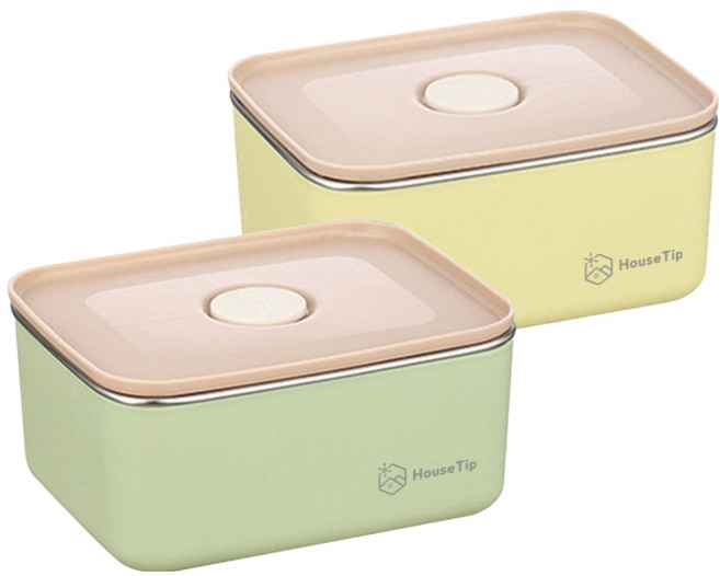 하우스팁 스텐 전자레인지 직장인 1단 런치박스 2종 세트, 레몬, 올리브, 1세트