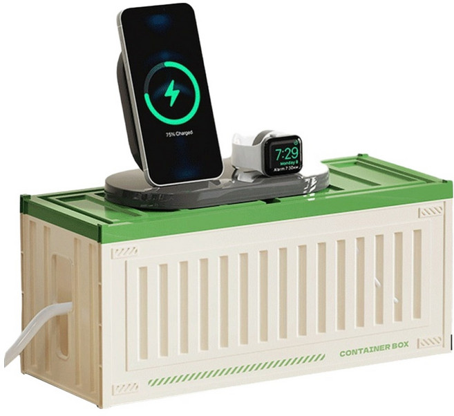 에디피앙 데이터 케이블정리 수납 상자, 크림그린, 1개