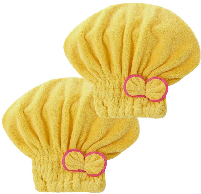 아케이바이 고급형 극세사 드라이 헤어타올 26 x 28 cm, Yellow, 2개