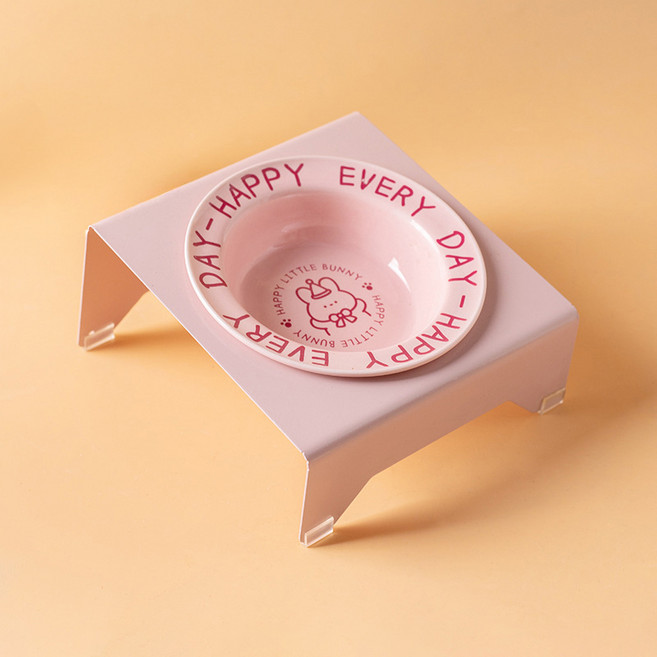 파스텔펫 반려동물 해피 래빗 세라믹식기, 핑크, 1개
