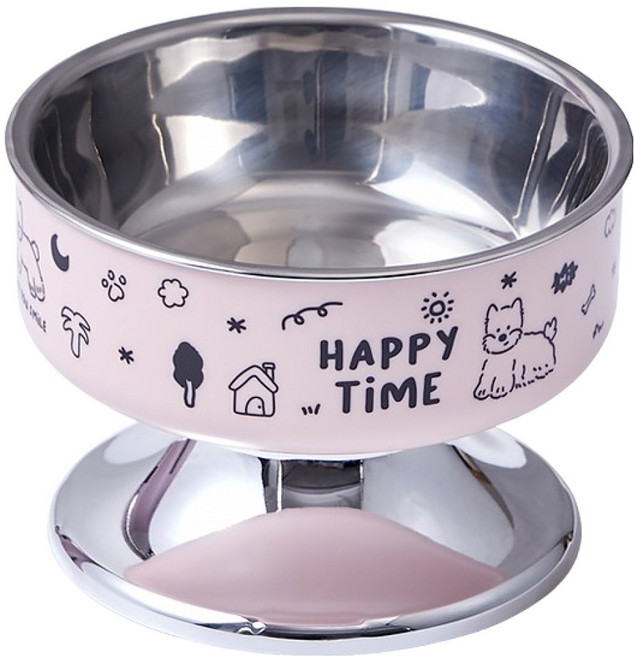 파스텔펫 반려동물 해피타임 스텐 식기, 핑크, 1개