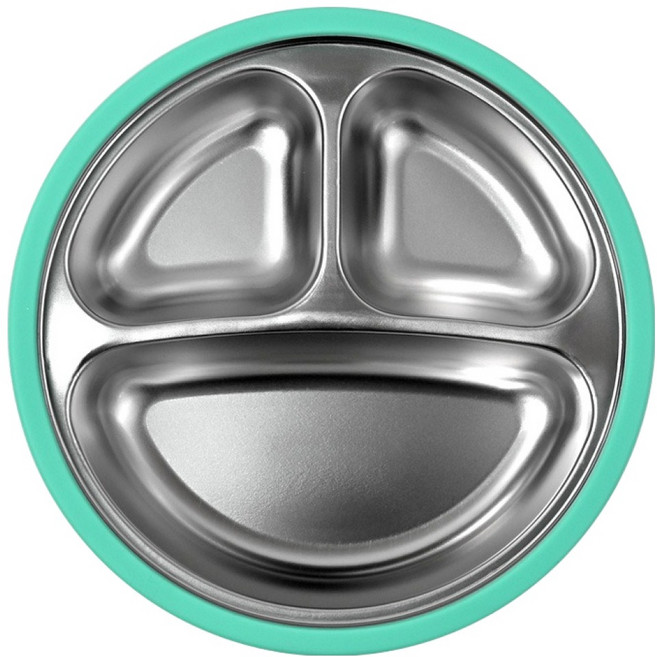 키친유 흡착 3구 유아식판, 1개, 민트