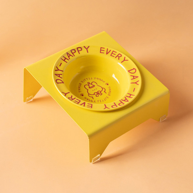 파스텔펫 반려동물 해피 래빗 세라믹식기, 옐로우, 1개
