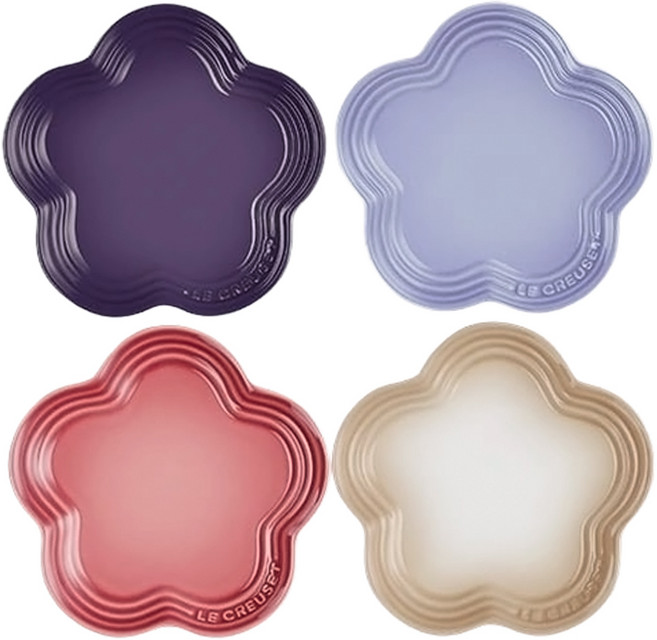 LE CREUSET 花型淺盤 小 4件組, 葡萄紫 + 粉彩紫 + 薔薇粉 + 肉豆蔻, 1套, 淺盤
