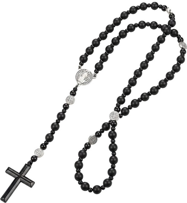마다꾸미 천주교 5단 가톨릭 성물 십자가형 묵주 목걸이, 무광마노, 1개