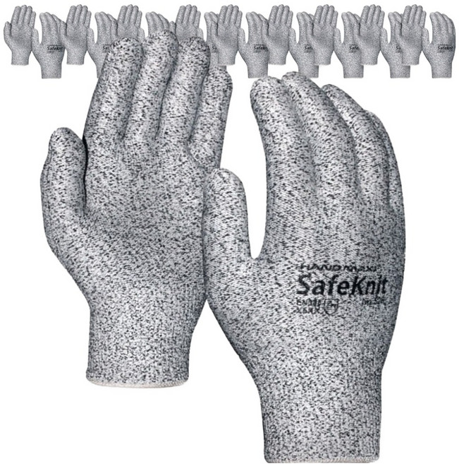 HAND MAX Safe-knit 玻璃纖維防割等級5防割手套 雙手穿戴組, 灰色, 10套