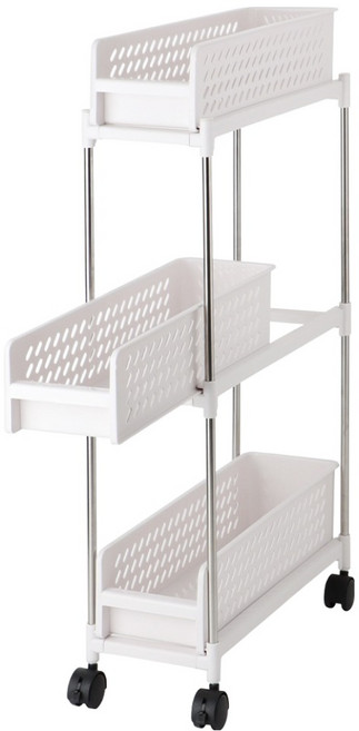 이와이엔스토리 데이젤 이동식 틈새 수납 트롤리 중, 화이트, 3단