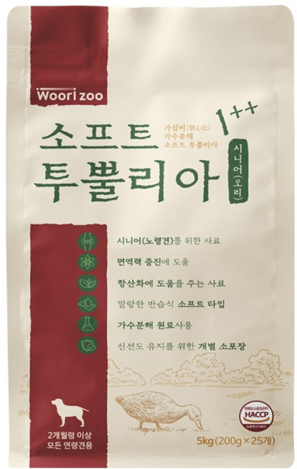 우리주 강아지 가수분해 투뿔리아 시니어 소프트사료, 5kg, 1개, 오리