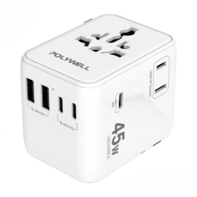 POLYWELL 寶利威爾 45W 3 Port 多國旅行 充電器 Fast Charging 白色 PW15-T05-A146