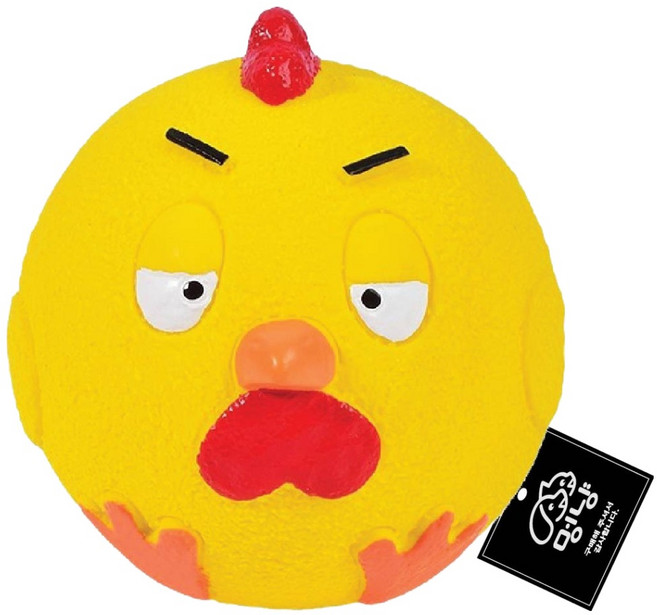 멍냥 강아지 말랑말랑 동글이 캐릭터 라텍스 사운드볼 삑삑이 장난감 닭, 옐로우, 1개