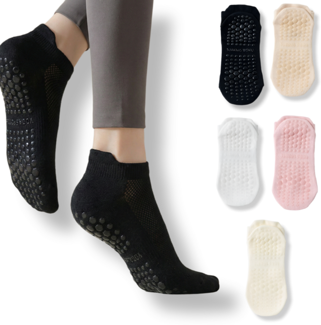 하키리 여성용 논슬립 요가 필라테스 단목 양말 5개