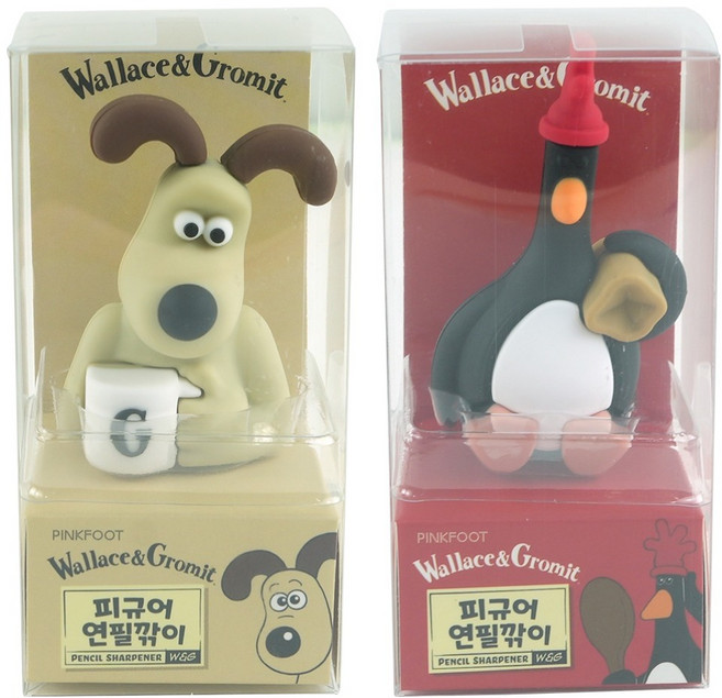 핑크풋 월레스와그로밋 피규어 연필깎이 2종 세트, 혼합색상, 1세트