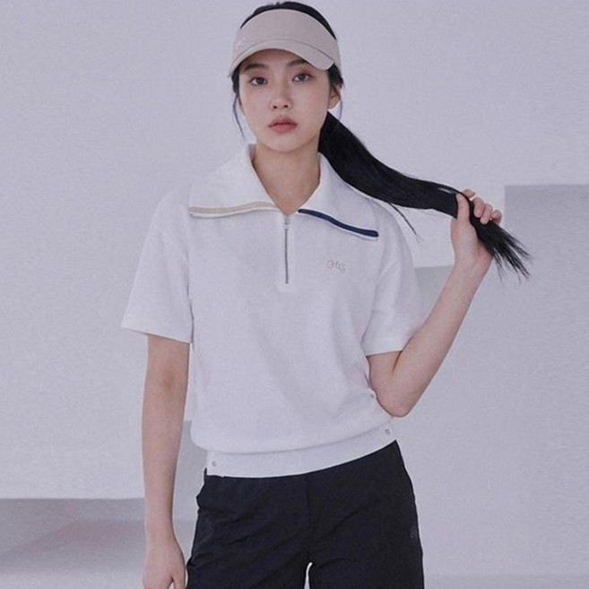 HALEY 여성용 하프 집업 밑단 요꼬 반팔 티셔츠 HUCKT1129