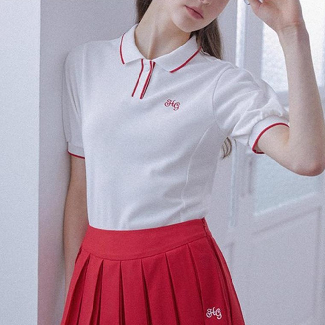 HALEY 여성용 요꼬 카라 라인 반팔 티셔츠 HUCKT1128