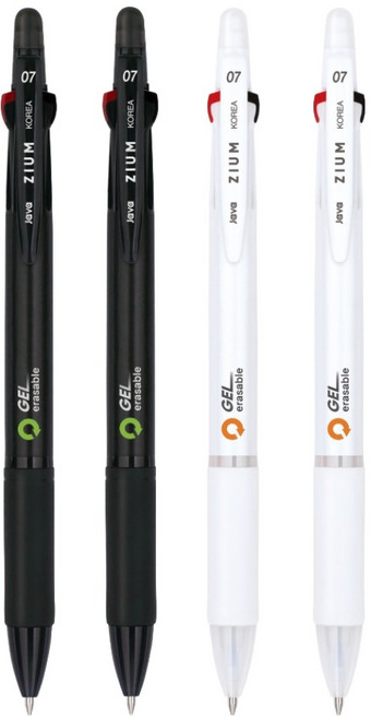 자바펜 지움3겔 지워지는 볼펜 0.7mm 2종 x 2p 세트, 블랙, 화이트, 1세트