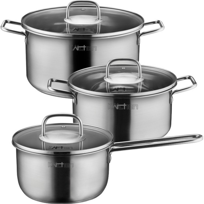 키친아트 인덕션 올데이 IH 스텐냄비 3종 세트, 1세트, 편수냄비 18cm + 양수냄비 20cm + 곰솥냄비 26cm