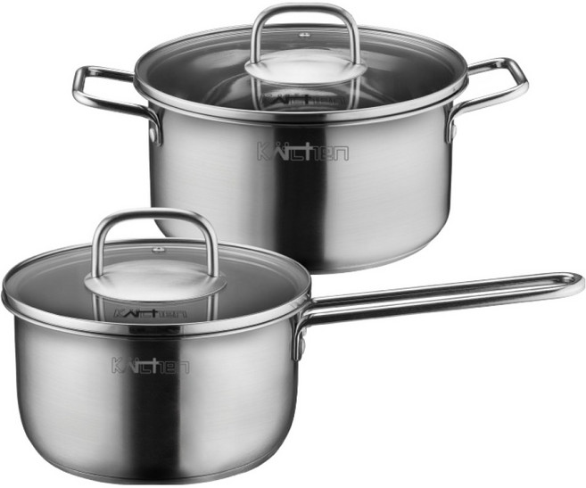 키친아트 인덕션 올데이 IH 스텐냄비 2종 세트, 1세트, 편수냄비 18cm + 양수냄비 20cm