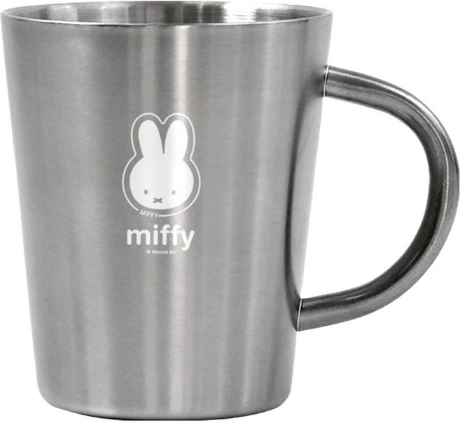 키친유 화이트 미피 이중 손잡이 스텐 머그컵 300ml, 실버, 1개