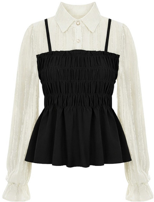 샐리 셔링 뷔스티에 샤틴 카라 블라우스 I6A-CBL011