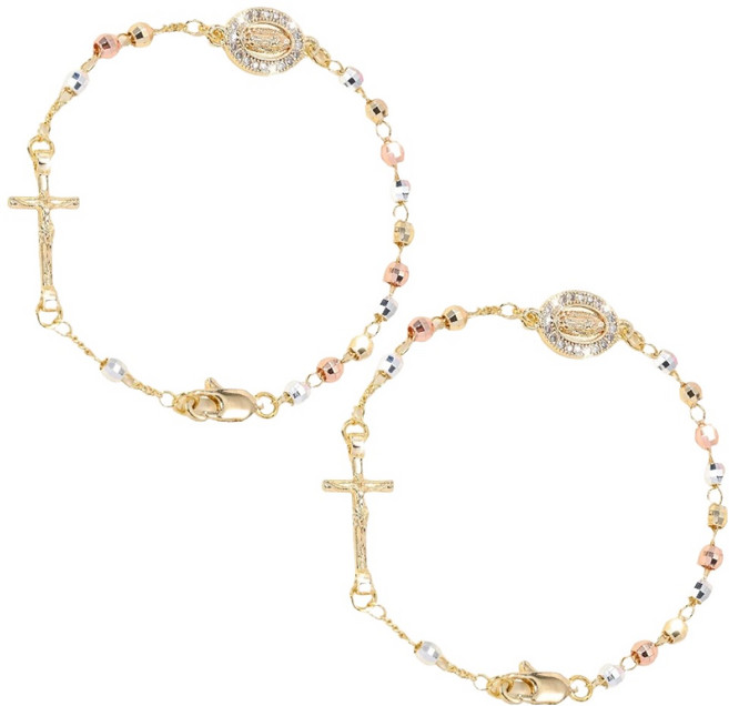 마다꾸미 여성용 성모마리아 묵주팔찌 십자가 천주교 성물 팔찌, A + A, 2개