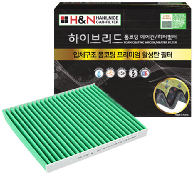 한일 YF소나타 / 싼타페 DM / 싼타페 더 프라임 폼코팅 활성탄 자동차 에어컨 필터, 1개, A174