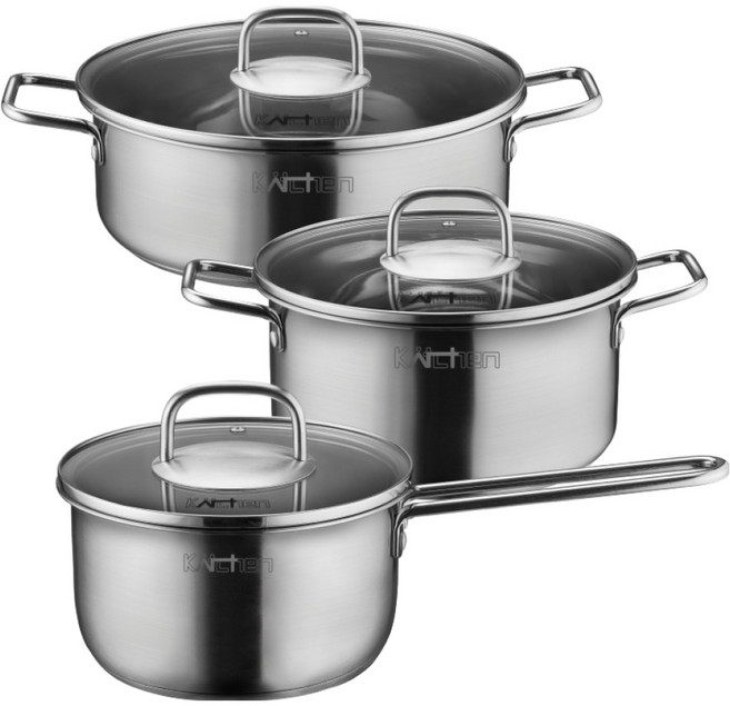 키친아트 인덕션 올데이 IH 스텐냄비 3종 세트, 1세트, 편수냄비 18cm + 양수냄비 20cm + 전골냄비 26cm