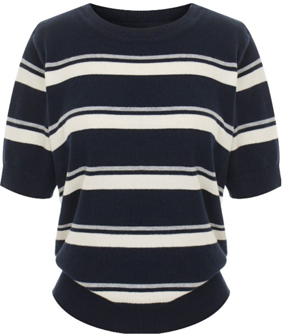 티뷰 여성용 단가라 라운드 반팔 울 니트 V6A-CKN016