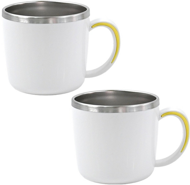 키친유 유아용 논슬립 스텐 손잡이컵, 280ml, 2개, 화이트