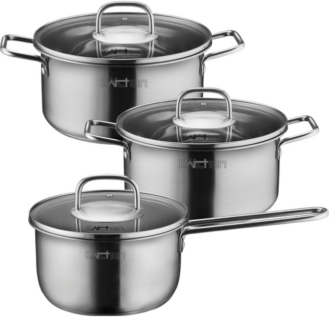 키친아트 인덕션 올데이 IH 스텐냄비 3종 세트, 1세트, 편수냄비 18cm + 양수냄비 20cm + 양수냄비 22cm