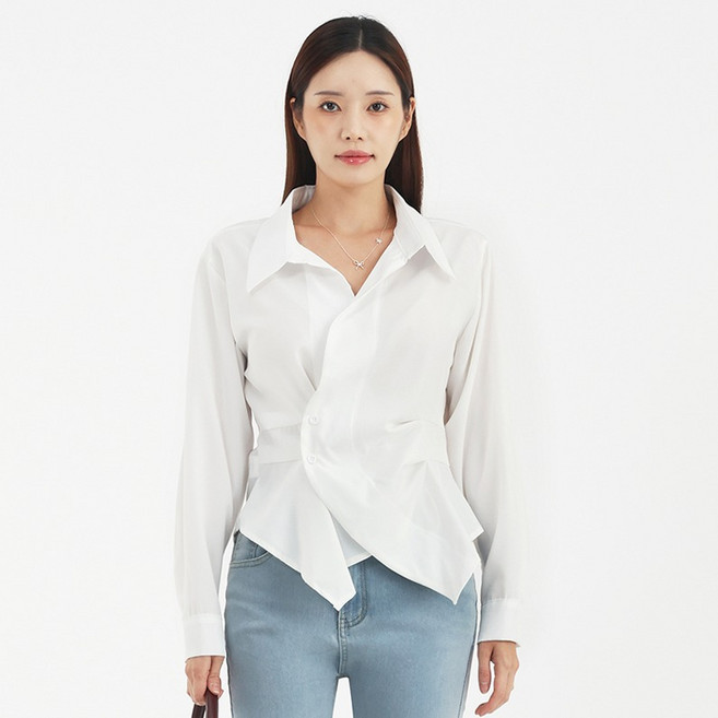 엘쏘 여성용 언밸런스 랩 스타일 셔츠 블라우스