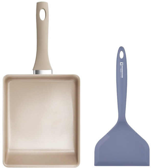 WAGENSTEIGER 電磁爐 IH Edel 玉子燒鍋 + 矽膠鍋鏟 淡藍色套組, 1個, 24cm