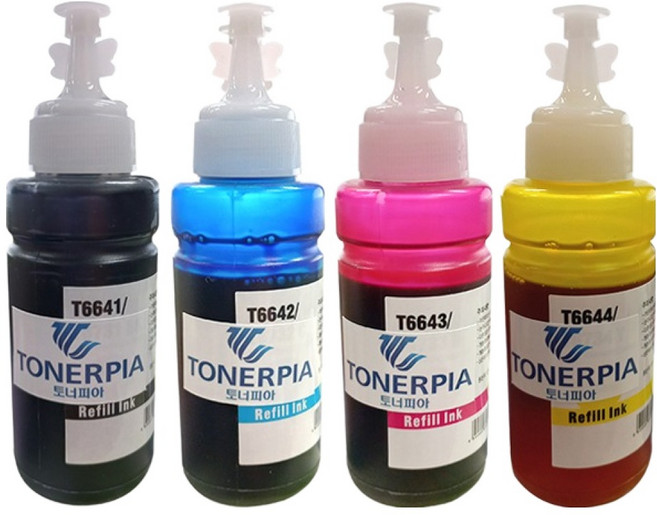 토너피아 T664 L100 L1300 L300 L355 L360 L361 L110 L120 L455 L555 L565 호환잉크 엡손 4종 세트, 검정, 파랑, 빨강, 노랑, 1세트