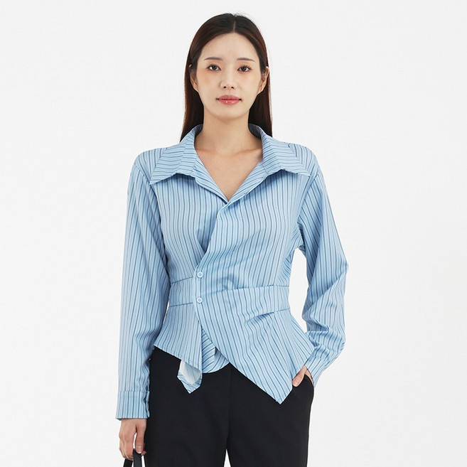엘쏘 여성용 언밸런스 랩 스타일 셔츠 블라우스