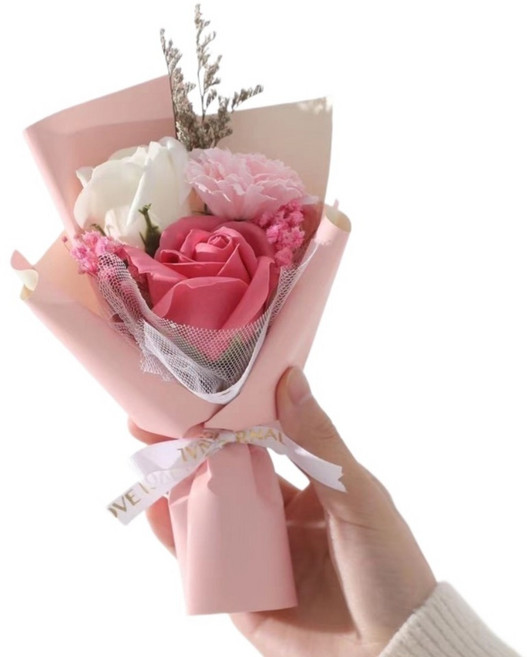 코스넬 기념용 미니 비누꽃 조화 꽃다발, 핑크