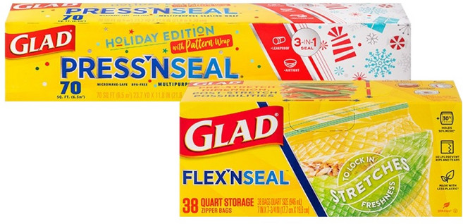 GLAD 佳能 神奇保鮮膜設計版 + 可伸縮保鮮袋 冷藏用 中型 38入組, 1套, 21.6m