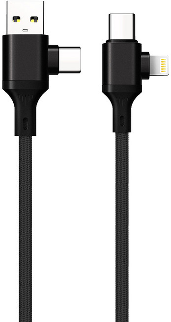Songwin 尚之宇 Type-C/USB-A-Type-C/Lightning 60W雙插頭快充傳輸線 TC-ITL-04, 黑色, 1個, 1.2m