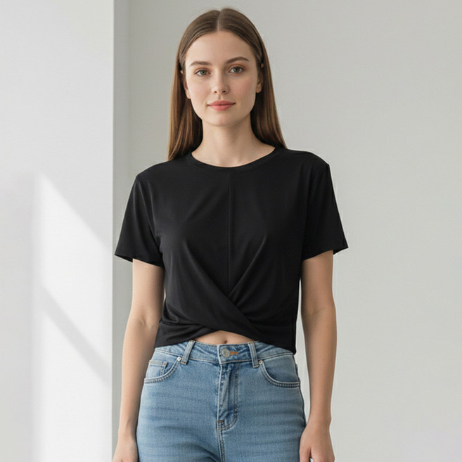 닷이프 여성용 꼬임 심플 반팔 티셔츠 D263-0271