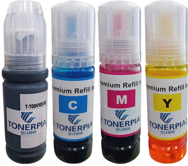 토너피아 T00V100 L3256 L3210 L3260 L3200 L5290 L3100 L3550 L3560 L1210 L3101 L3206 L3250 엡손 호환잉크 4종 세트, 검정, 파랑, 빨강, 노랑, 1세트