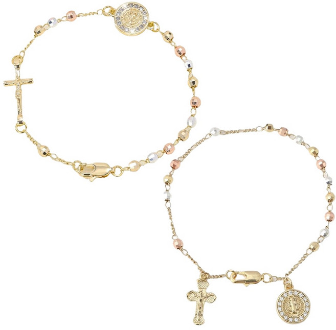 마다꾸미 성모마리아 묵주팔찌 여성용 십자가 천주교 성물 팔찌, B+C, 2개